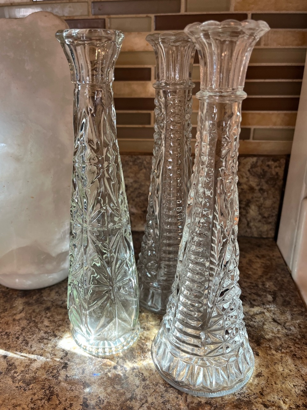 Vintage Clear Glass 9” Bud Vases Set of 3 - Picture 5 of 12